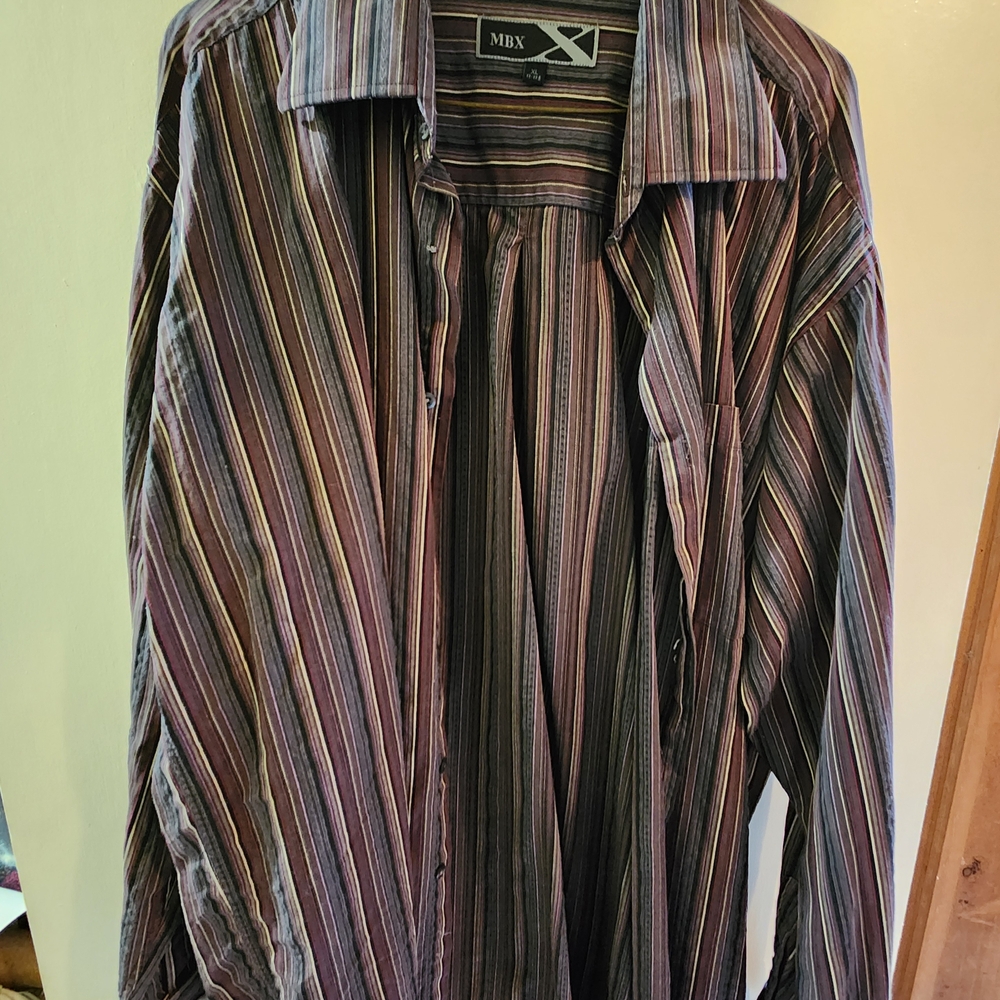 MBX Men's Striped Casual Shirt - Purple and Brown